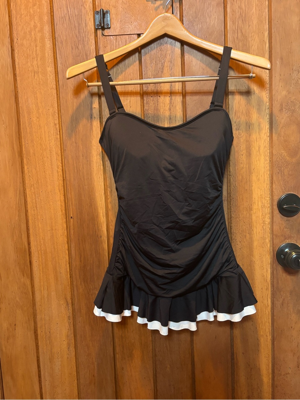 Beach House Black One-Piece Swim Dress with White Trim